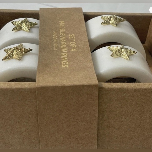 Gold Star Marble Napkin Rings - Set of 4 - Picture 2 of 4